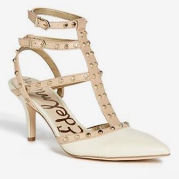 NEW Sam Edelman Ollie, Ivory Leather Studded Heels